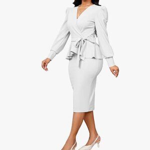 Elegant Dresses for Women Sexy Church Long Ruffles Sleeve Business Pencil Vintag